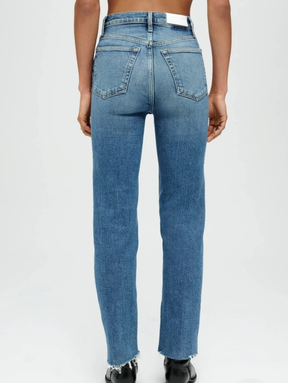 Re/Done Comfort Stretch High Rise Stove Pipe Jeans- In Medium Wash - Picture 3 of 13